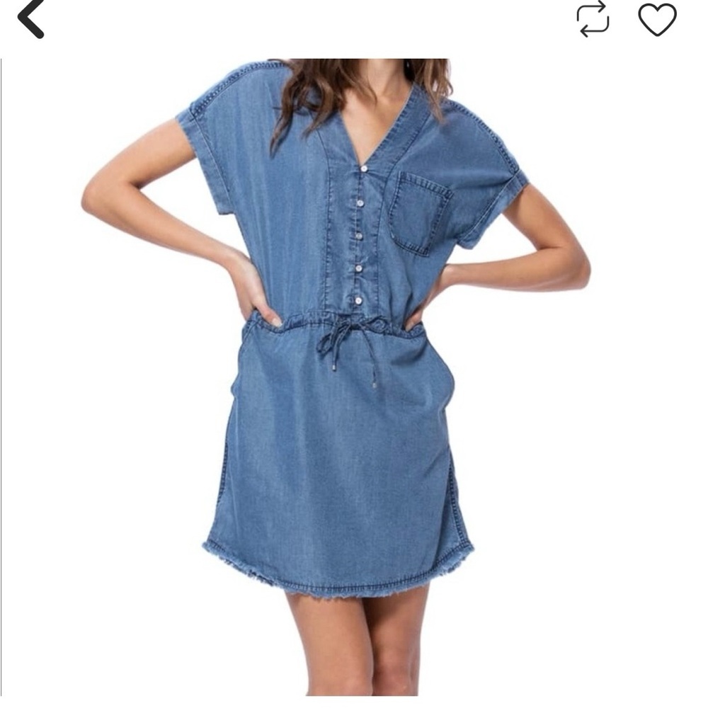 PAIGE Haidee Light Tencel Denim V-Neck Dress with Cinch Waist. Size:  XS